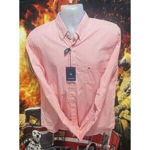 Crown & Ivy Mens Coral Shell Button Down Shirt Checkered Long Sleeve Size Medium